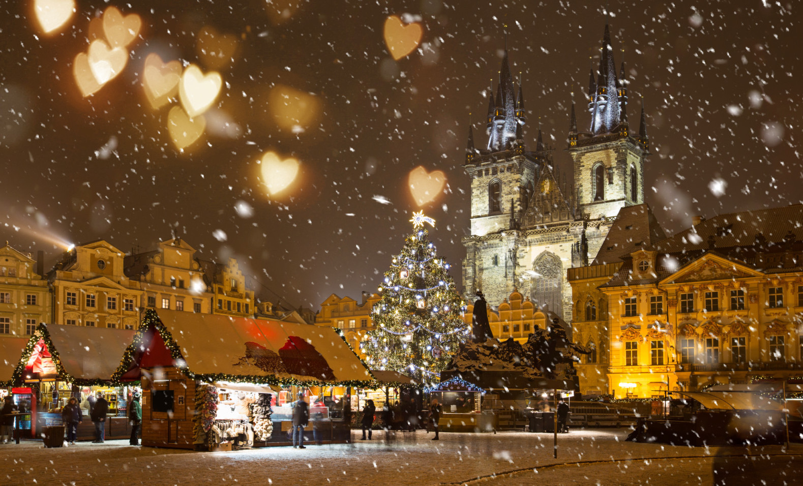The Old Town Square at winter night in the center of Prague City during Christmas.
